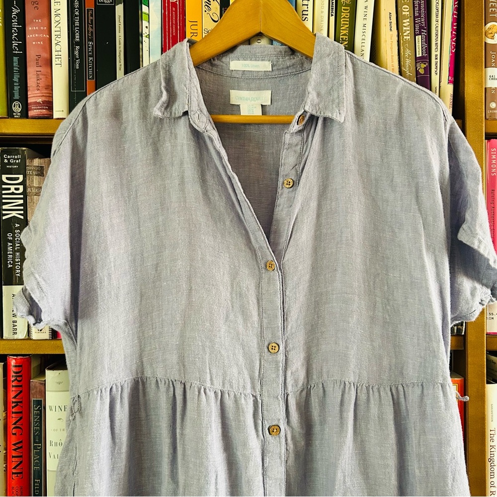 Cynthia Rowley 100% Linen Lavender Tiered A-line Button Down Shirt Dress, size M - Picture 2 of 10